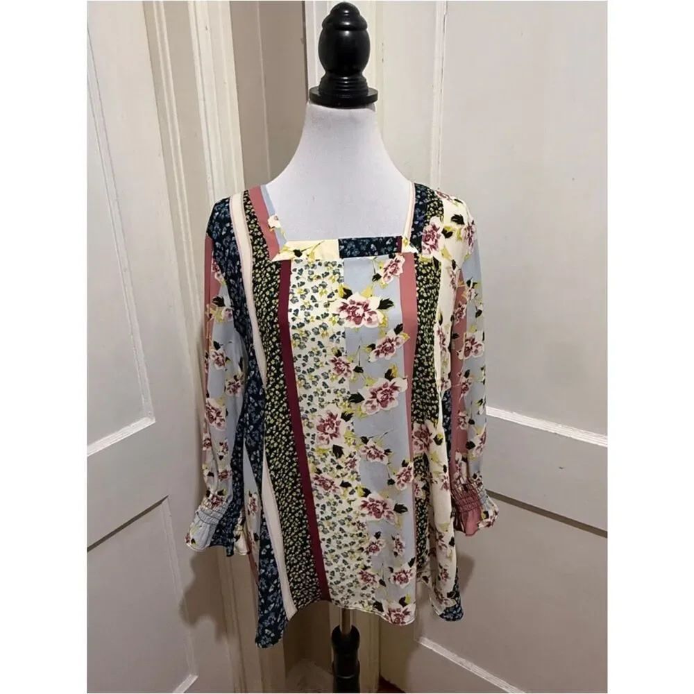 EST. 1946 Floral Patchwork Long Sleeve Blouse - Pink/Blue
